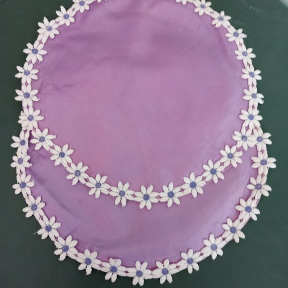 Pair (2) Small Round Purple with Daisy Border Placemat with Satin and Cotton - Picture 1 of 9